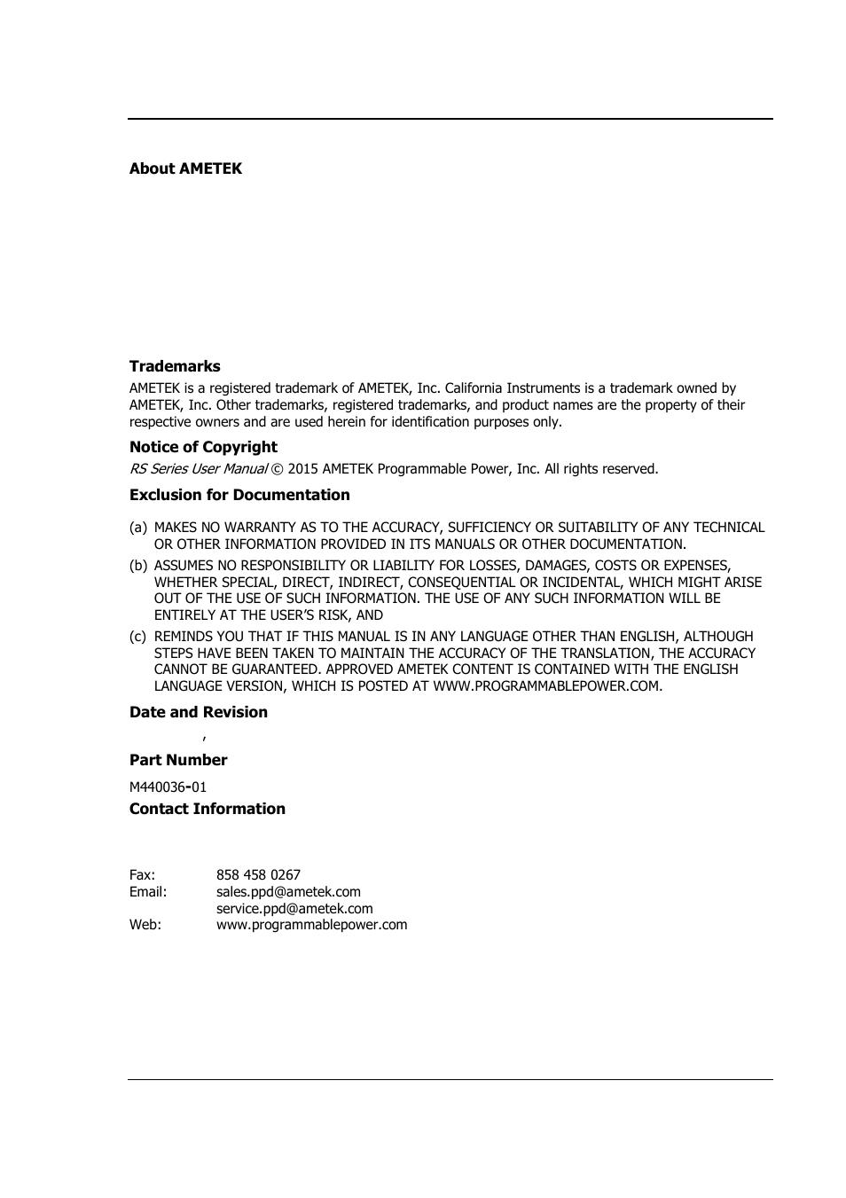 AMETEK RS Series User Manual | Page 3 / 228