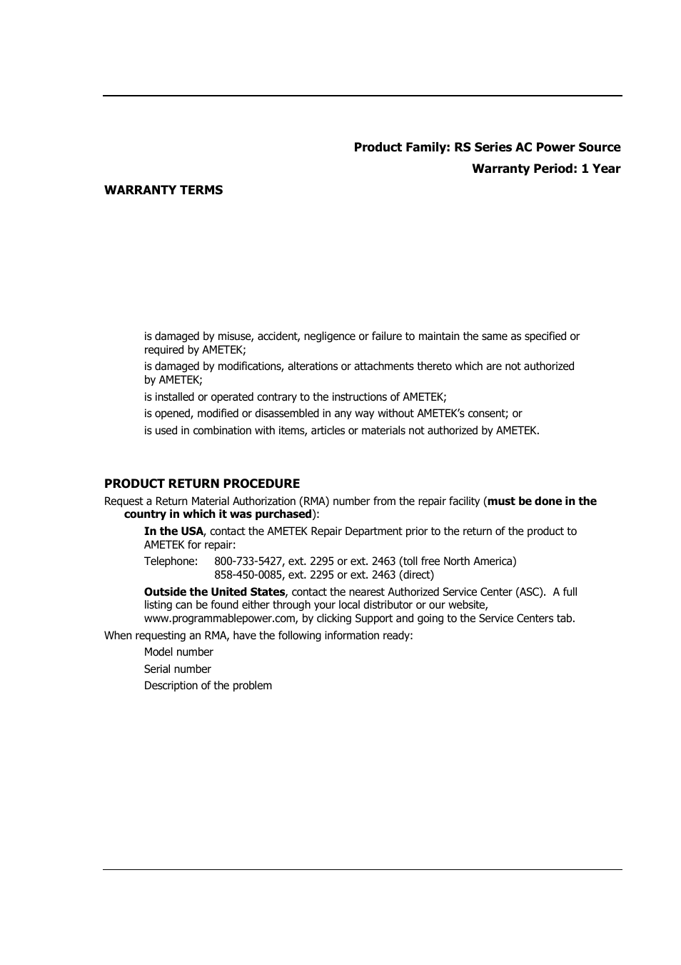 AMETEK RS Series User Manual | Page 5 / 228