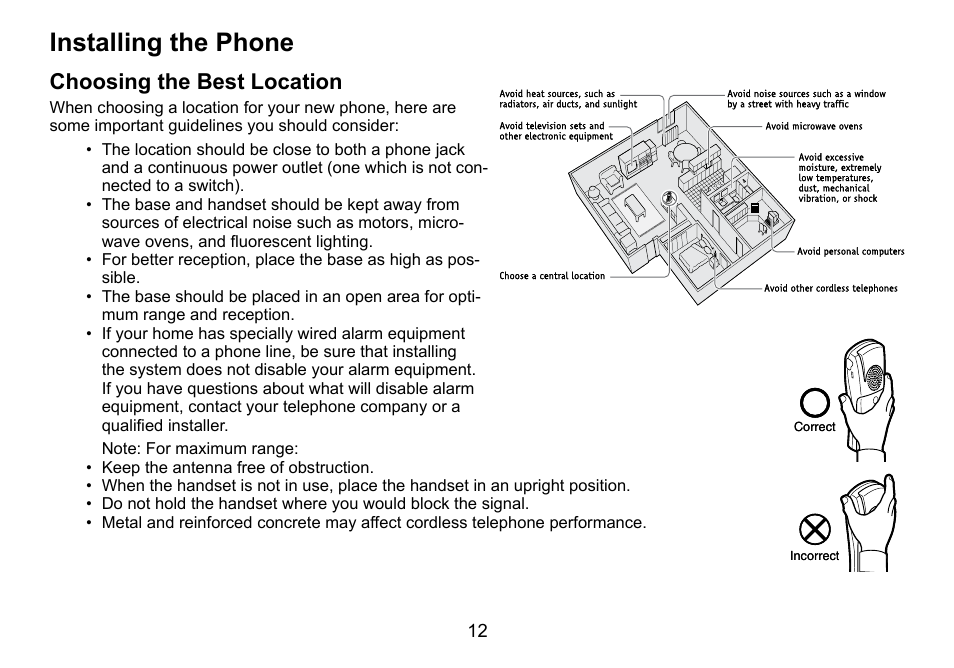 Installing.the.phone, Choosing.the.best.location | Uniden TRU9460 User Manual | Page 13 / 68