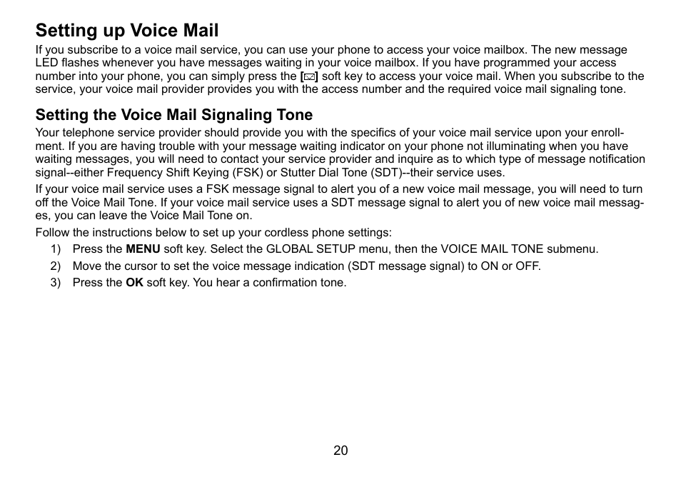 Setting.up.voice.mail, Setting.the.voice.mail.signaling.tone | Uniden TRU9460 User Manual | Page 21 / 68