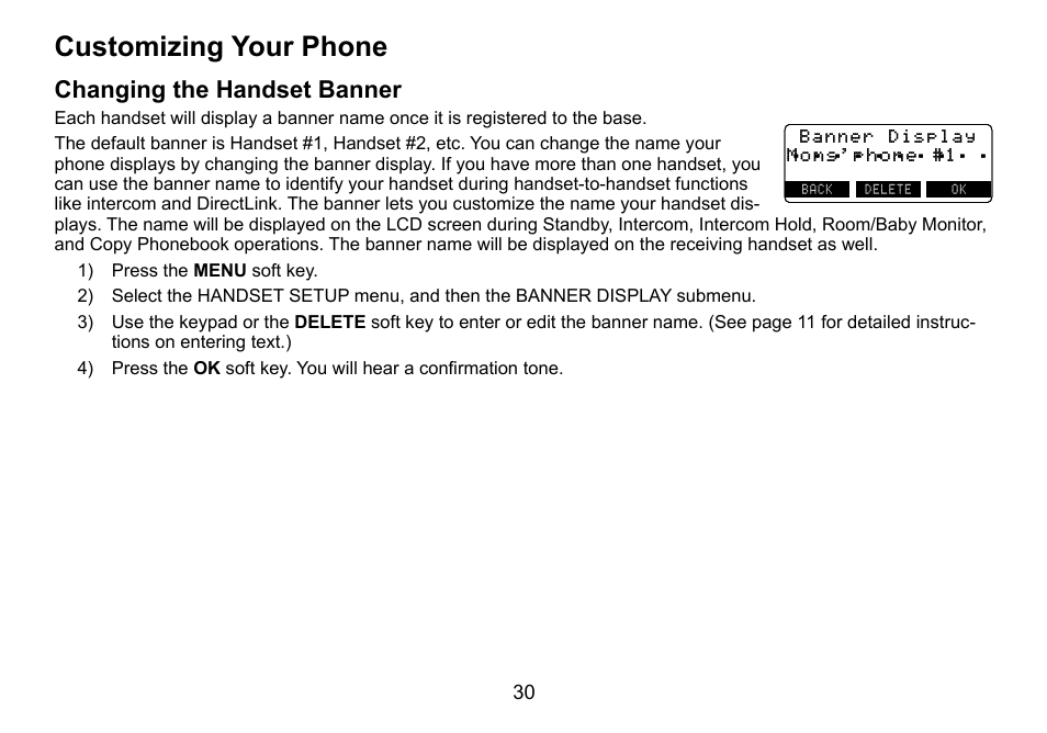 Customizing.your.phone, Changing.the.handset.banner | Uniden TRU9460 User Manual | Page 31 / 68