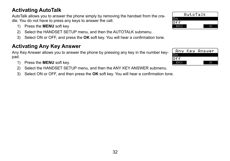 Activating.autotalk activating.any.key.answer, Activating.autotalk, Activating.any.key.answer | Uniden TRU9460 User Manual | Page 33 / 68