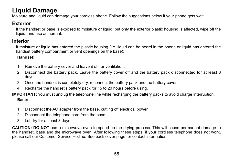 Liquid.damage | Uniden TRU9460 User Manual | Page 56 / 68