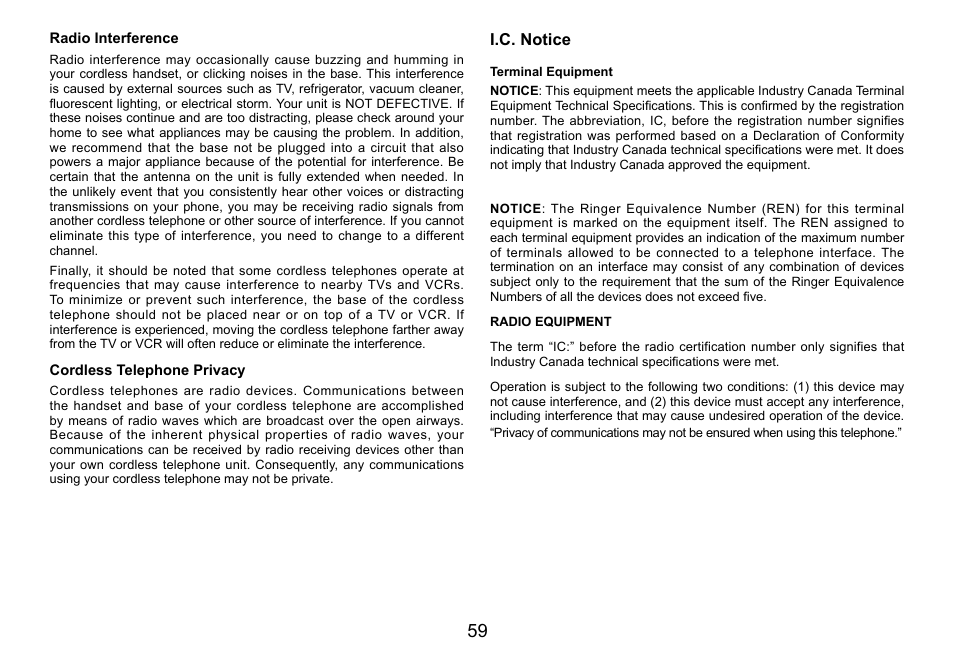 I.c..notice, Terminal.equipment | Uniden TRU9460 User Manual | Page 60 / 68