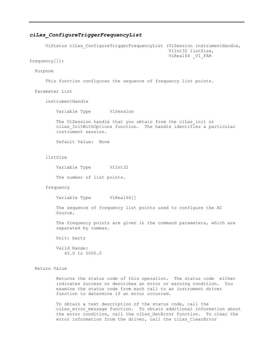 Cilxs_configuretriggerfrequencylist | AMETEK Ls Series Driver Manual User Manual | Page 106 / 275