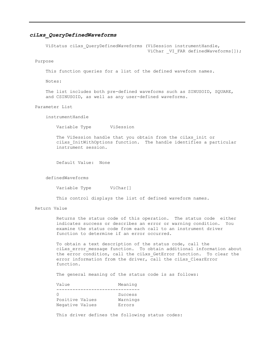 Cilxs_querydefinedwaveforms | AMETEK Ls Series Driver Manual User Manual | Page 214 / 275