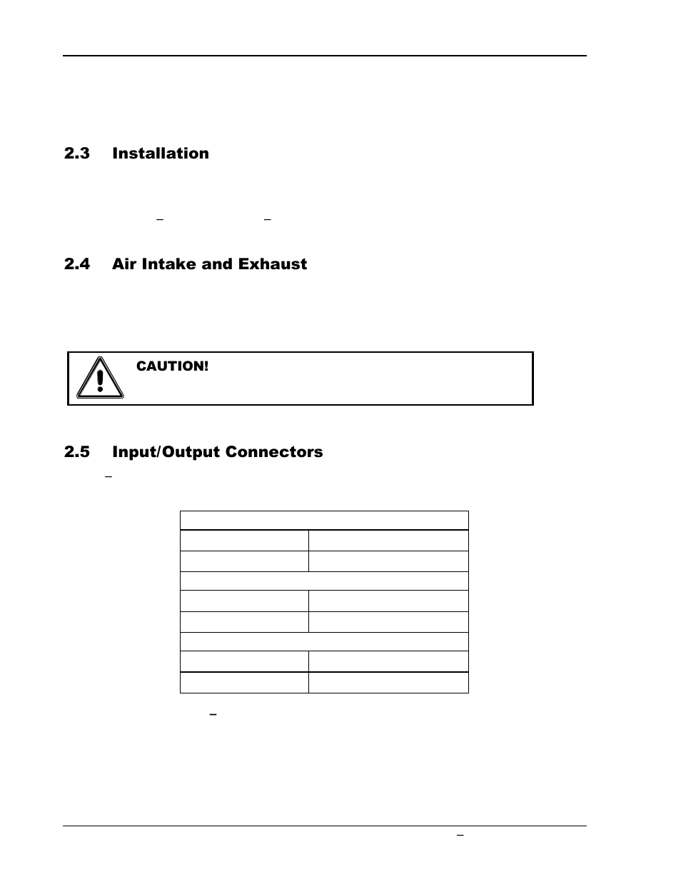 Installation -2, Air intake and exhaust -2, Input/output connectors -2 | Table 2, Gups 2400a-107 input/output connectors -2, 3 installation, 4 air intake and exhaust, 5 input/output connectors | AMETEK GUPS 2400A-107 User Manual | Page 12 / 36