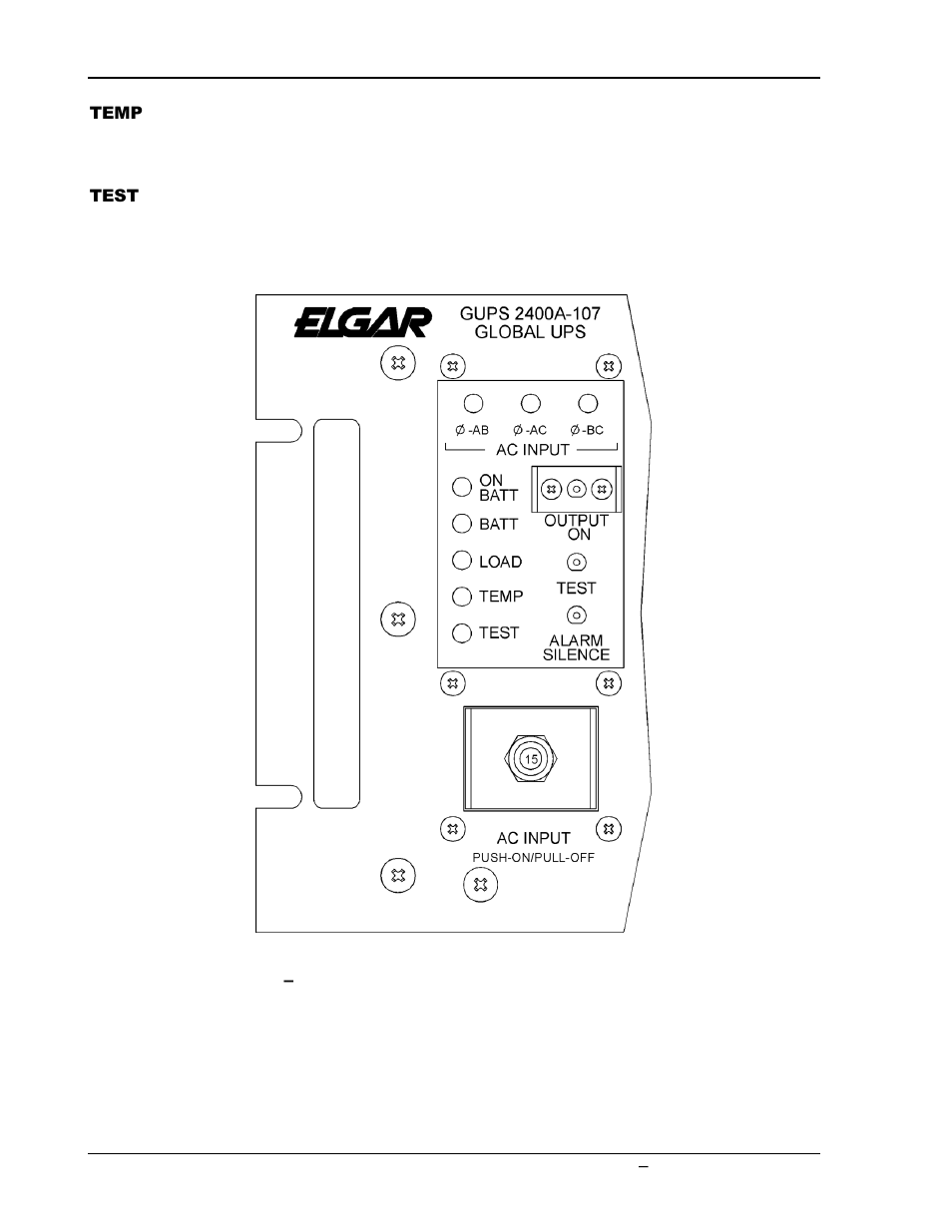 Figure 3, Gups 2400a-107 control and indicator panel -2 | AMETEK GUPS 2400A-107 User Manual | Page 20 / 36