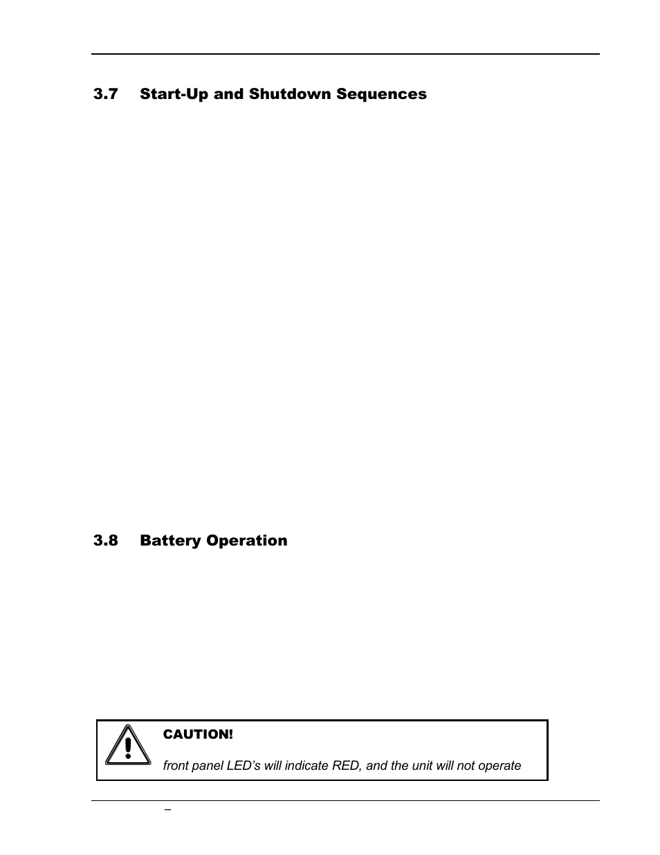 Start-up and shutdown sequences -5, Battery operation -5, 7 start-up and shutdown sequences | 8 battery operation | AMETEK GUPS 2400A-107 User Manual | Page 23 / 36