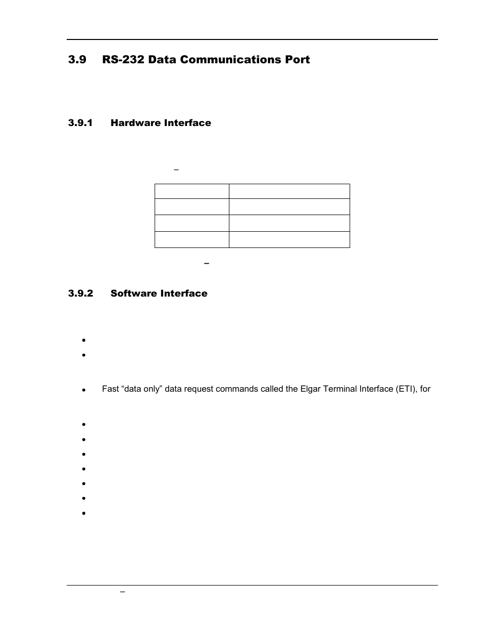 Rs-232 data communications port -7, Hardware interface -7, Software interface -7 | Table 3, Rs-232 connector pin-out -7, 9 rs-232 data communications port | AMETEK GUPS 2400A-107 User Manual | Page 25 / 36