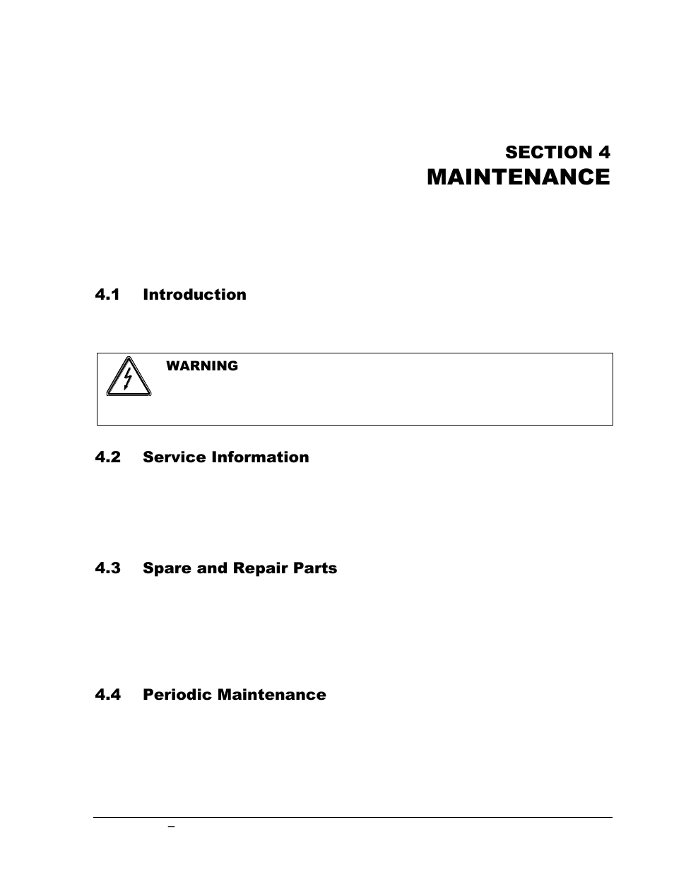 Section 4 maintenance -1, Introduction -1, Service information -1 | Spare and repair parts -1, Periodic maintenance -1, Maintenance | AMETEK GUPS 2400A-107 User Manual | Page 35 / 36