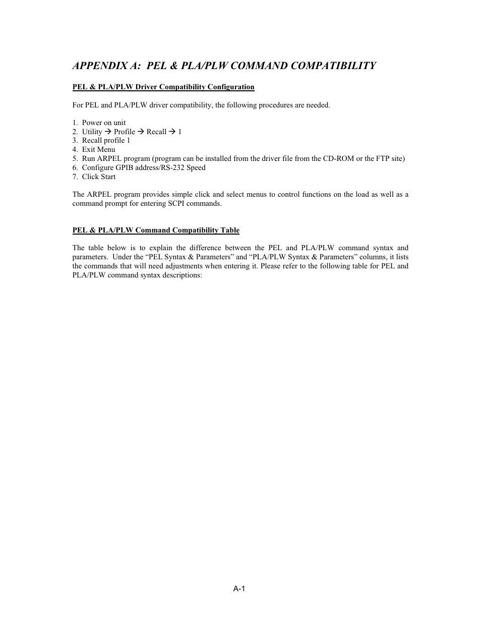 Appendix a: pel & pla/plw command compatibility | AMETEK PLA-PLW User Manual | Page 111 / 128