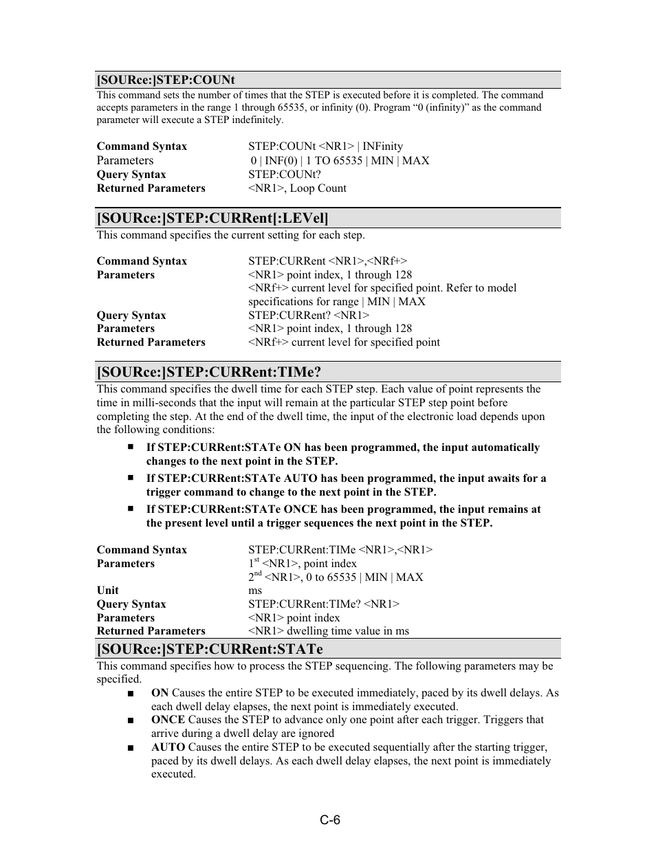 Source:]step:current[:level, Source:]step:current:time, Source:]step:current:state | AMETEK PLA-PLW User Manual | Page 126 / 128