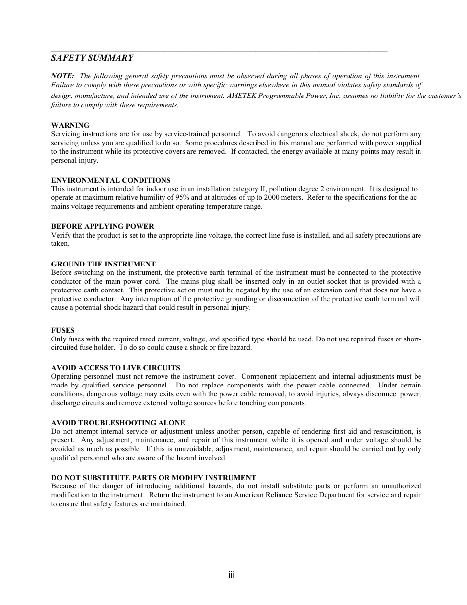 AMETEK PLA-PLW User Manual | Page 5 / 128