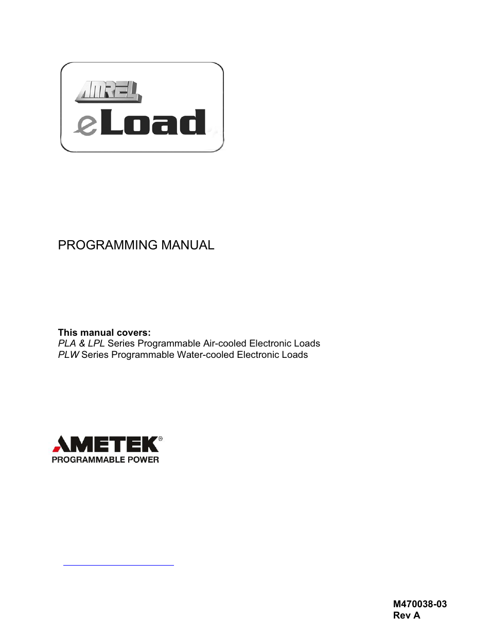 AMETEK PLA-PLW Programming Manual User Manual | 74 pages