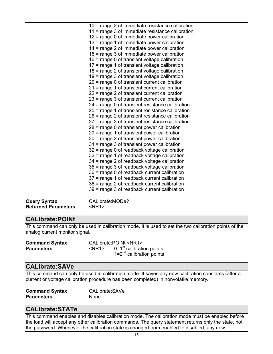 Calibrate:point, Calibrate:save, Calibrate:state | AMETEK PLA-PLW Programming Manual User Manual | Page 17 / 74