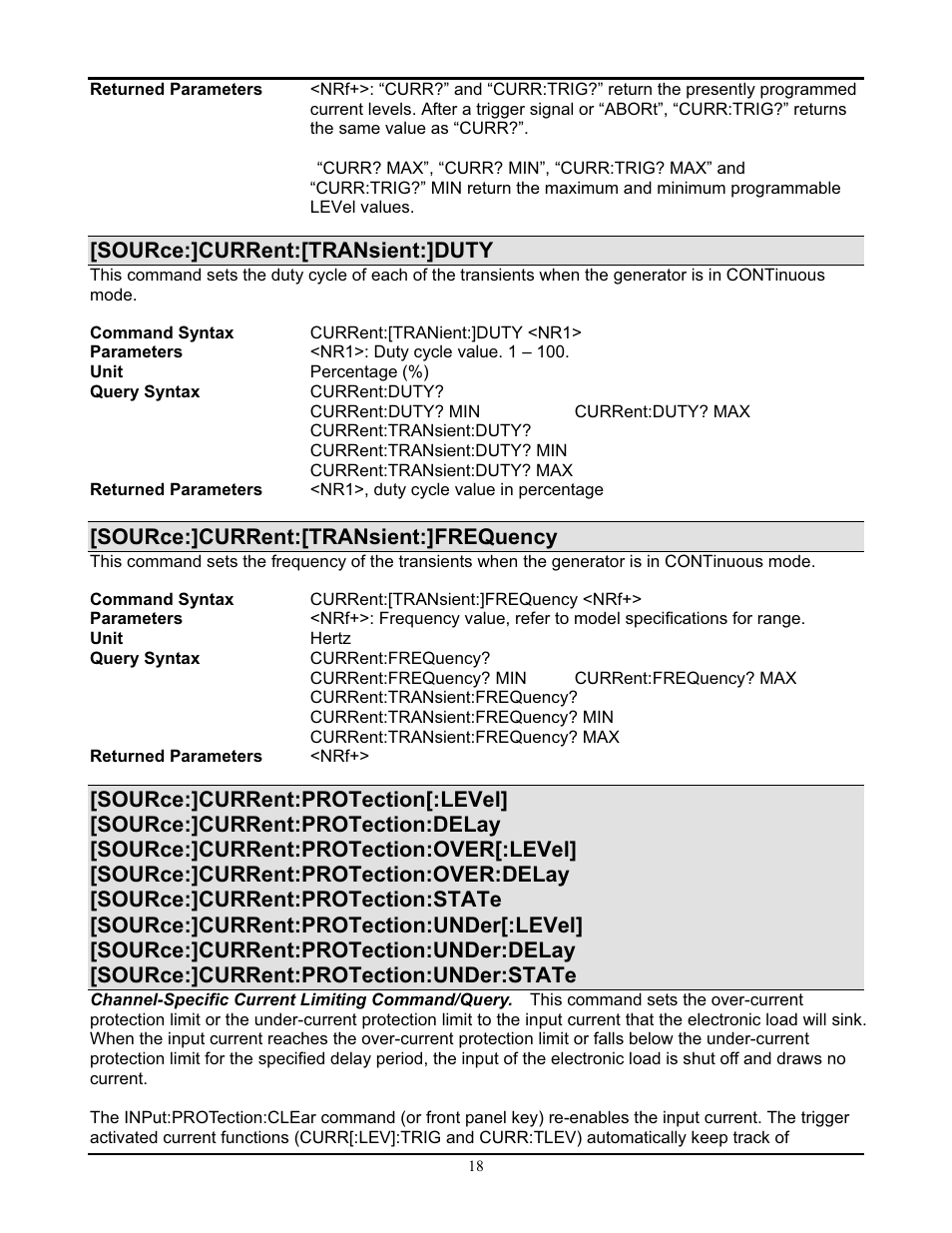 Source:]current:[transient:]duty, Source:]current:[transient:]frequency | AMETEK PLA-PLW Programming Manual User Manual | Page 20 / 74