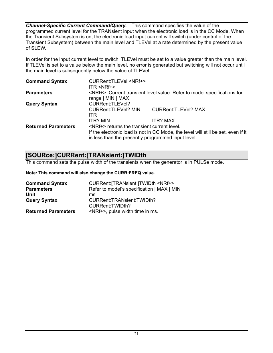 Source:]current:[transient:]twidth | AMETEK PLA-PLW Programming Manual User Manual | Page 23 / 74