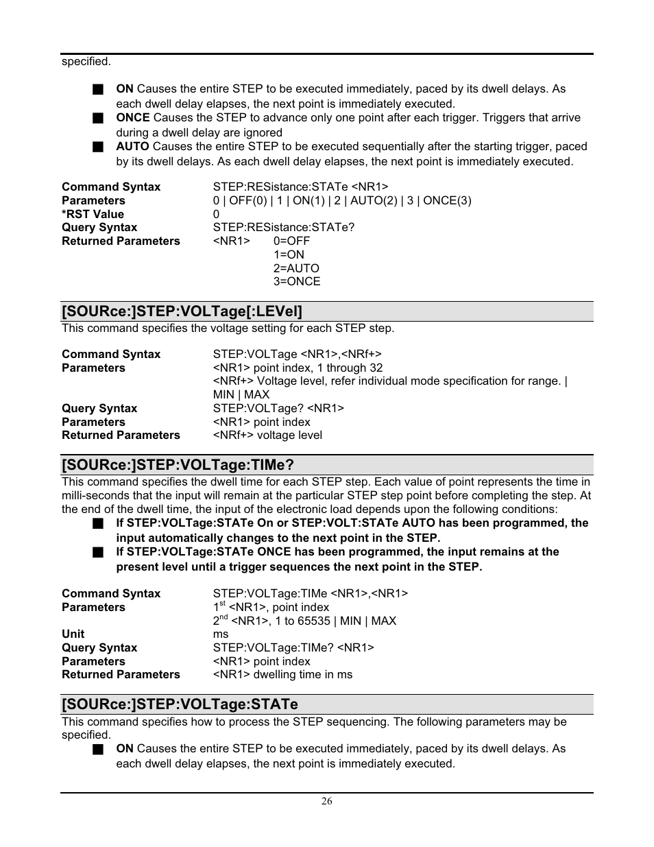 Source:]step:voltage[:level, Source:]step:voltage:time, Source:]step:voltage:state | AMETEK PLA-PLW Programming Manual User Manual | Page 28 / 74