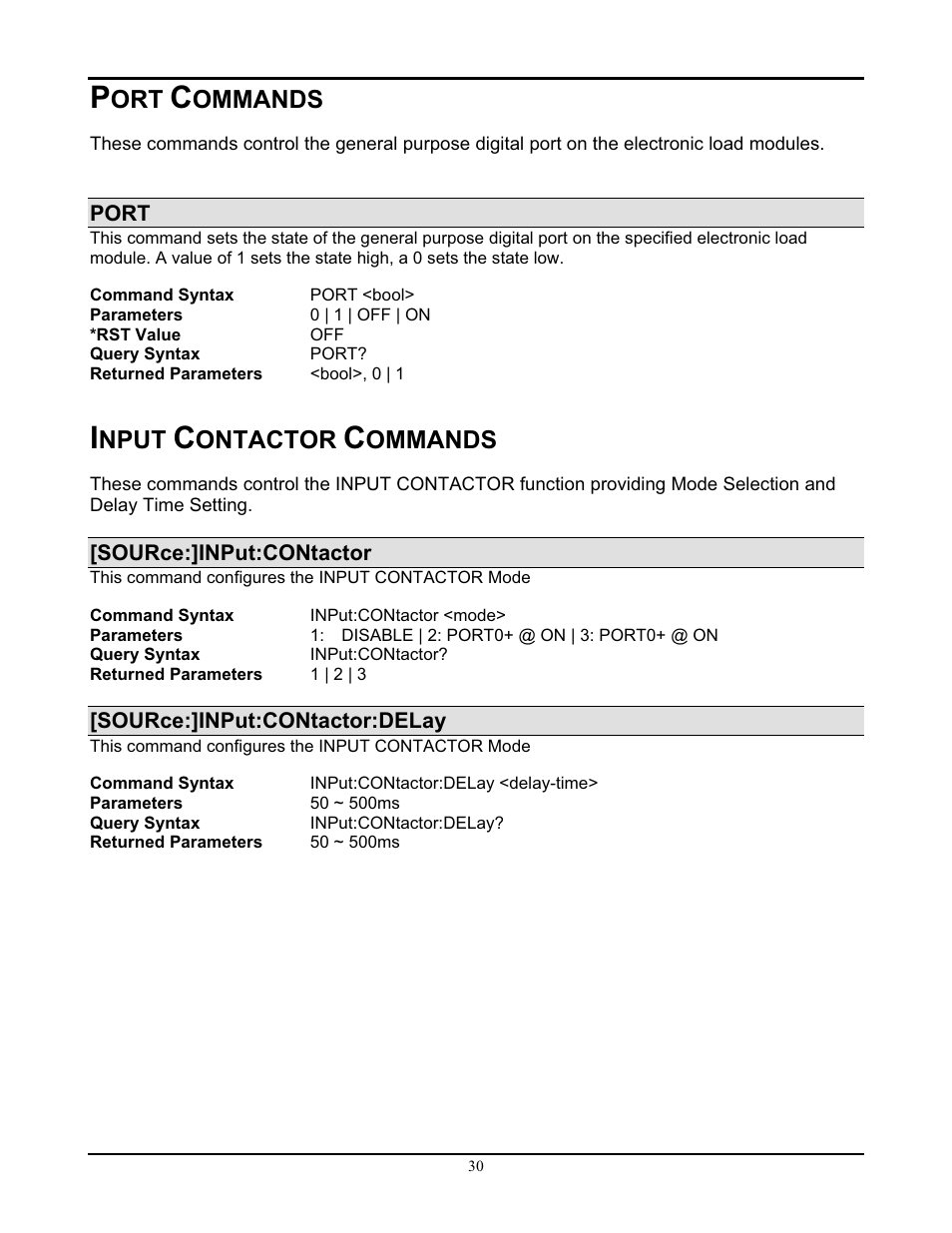 Ommands, Nput, Ontactor | AMETEK PLA-PLW Programming Manual User Manual | Page 32 / 74
