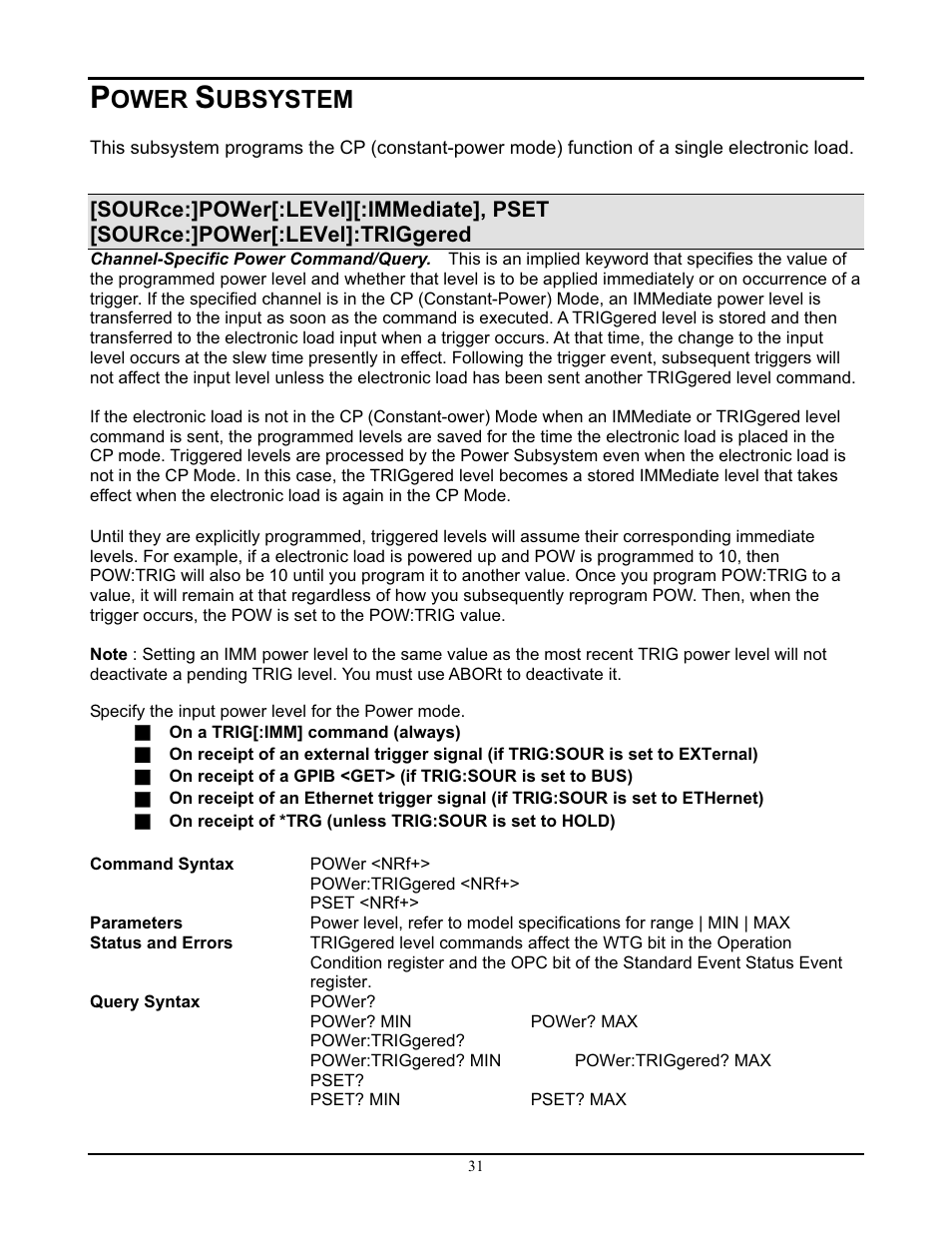 Ower, Ubsystem | AMETEK PLA-PLW Programming Manual User Manual | Page 33 / 74
