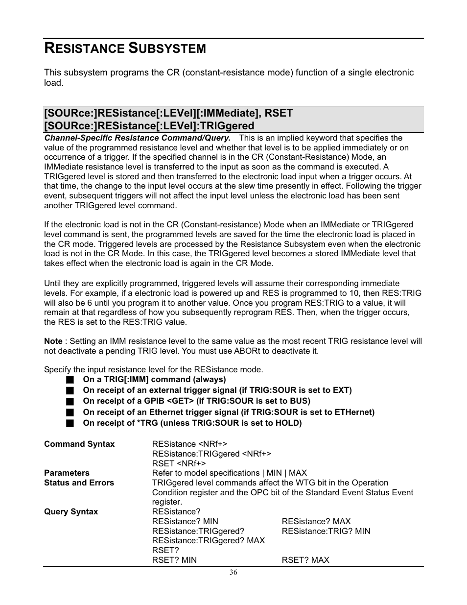 Esistance, Ubsystem | AMETEK PLA-PLW Programming Manual User Manual | Page 38 / 74