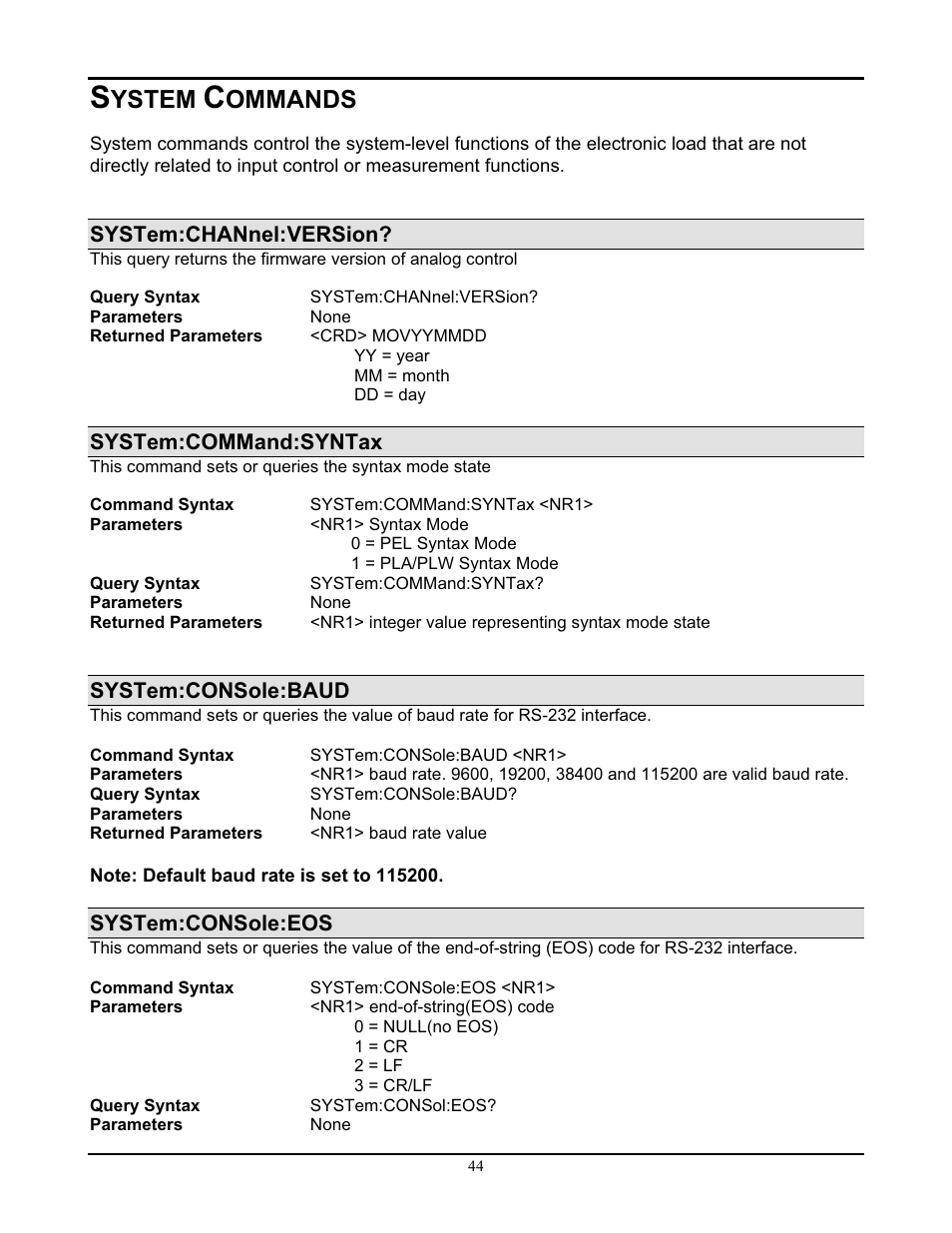 Ystem, Ommands | AMETEK PLA-PLW Programming Manual User Manual | Page 48 / 74
