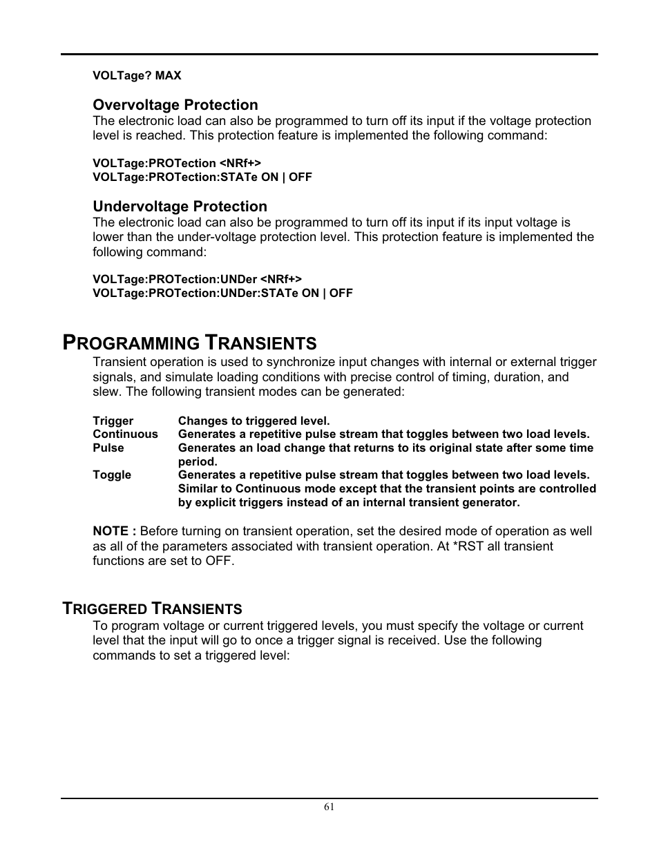 Rogramming, Ransients | AMETEK PLA-PLW Programming Manual User Manual | Page 65 / 74