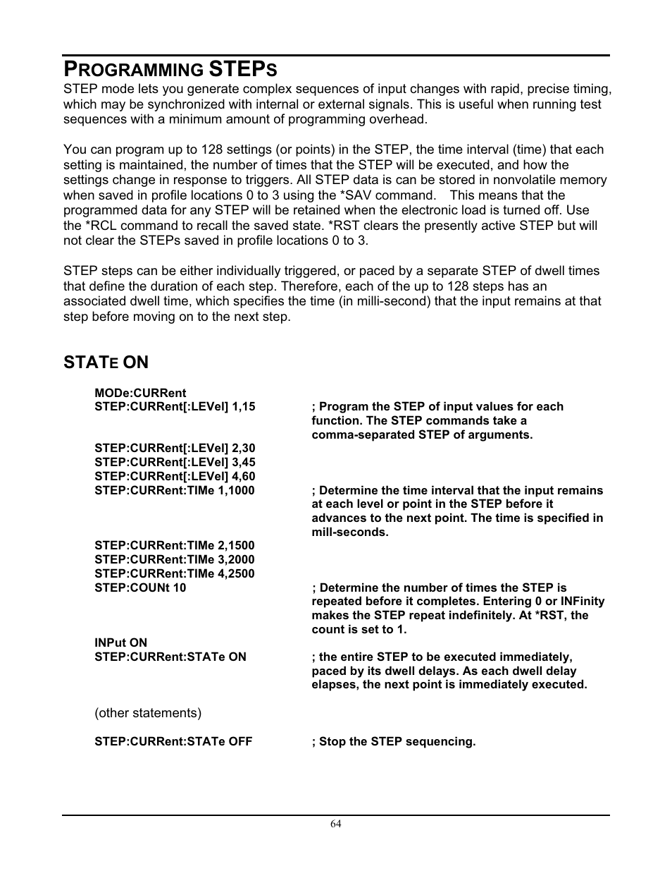 Step, Rogramming, Stat | AMETEK PLA-PLW Programming Manual User Manual | Page 68 / 74