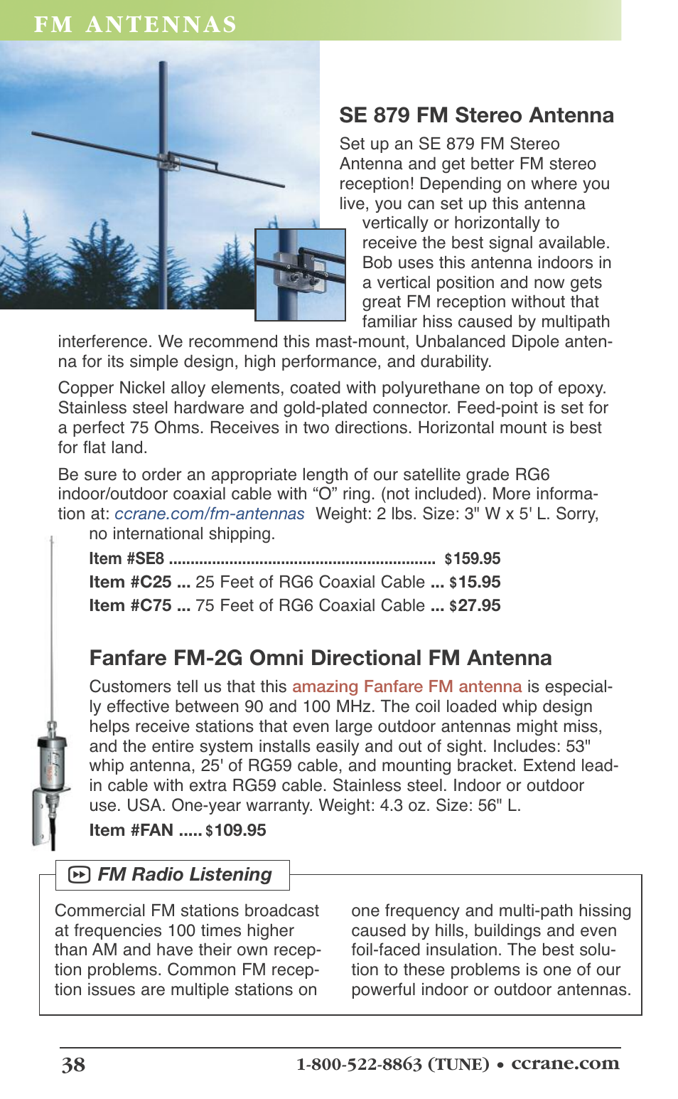 Se 879 fm stereo antenna, Fanfare fm-2g omni directional fm antenna | C. Crane 19f User Manual | Page 40 / 74