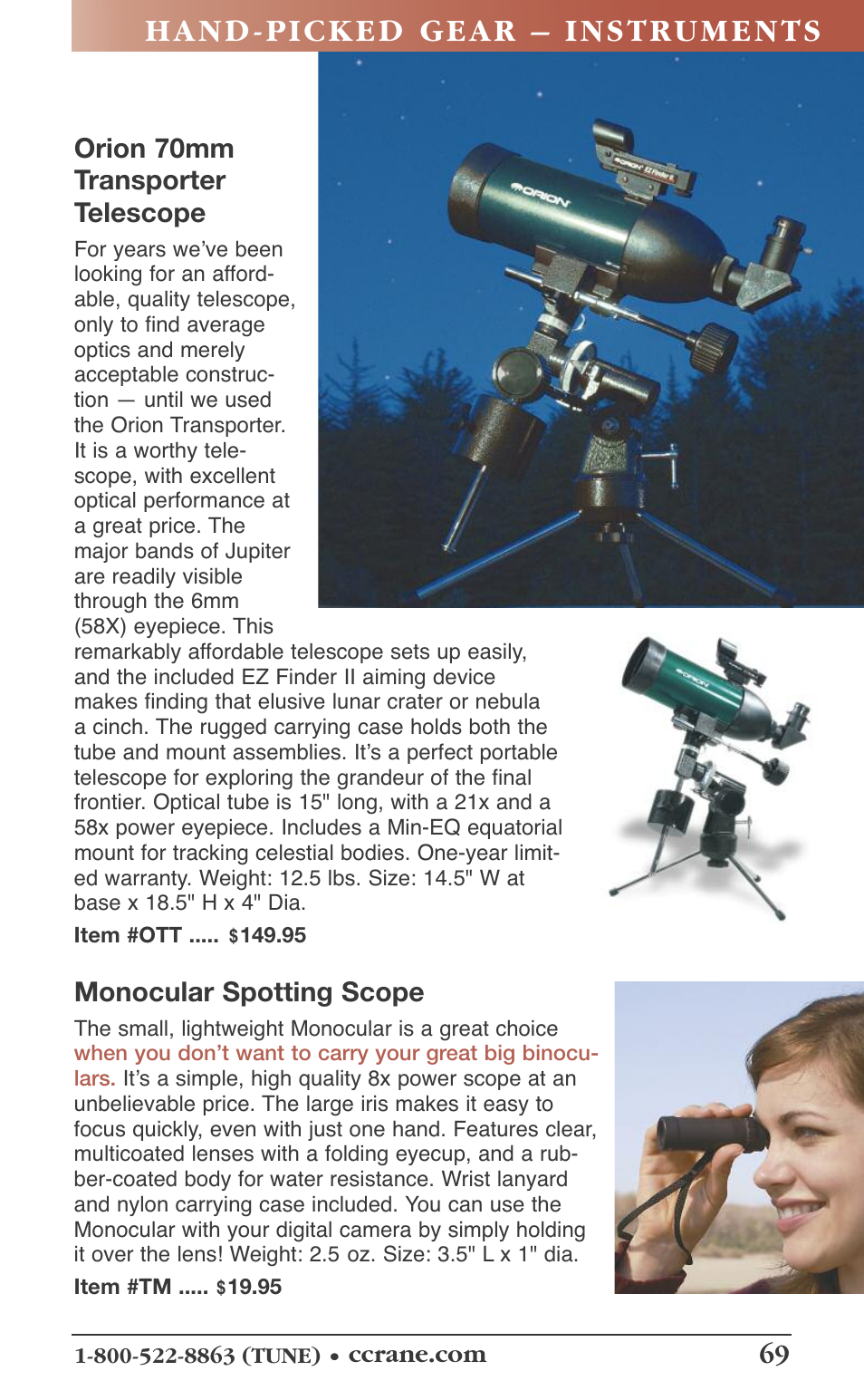 Orion 70mm transporter telescope, Monocular spotting scope | C. Crane 19f User Manual | Page 71 / 74