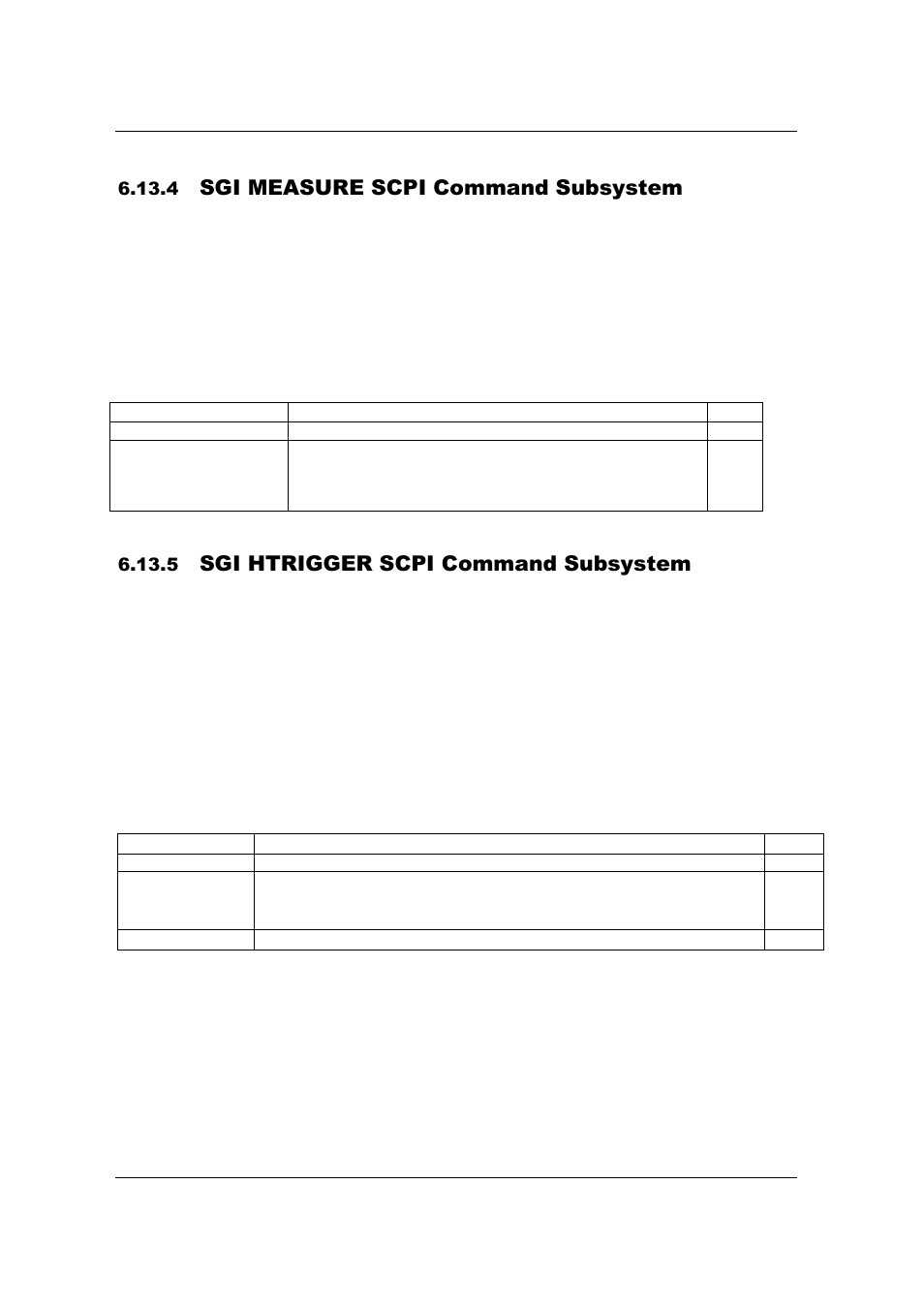 Sgi measure scpi command subsystem, Sgi htrigger scpi command subsystem | AMETEK SFA Series Ethernet Programming User Manual | Page 114 / 159