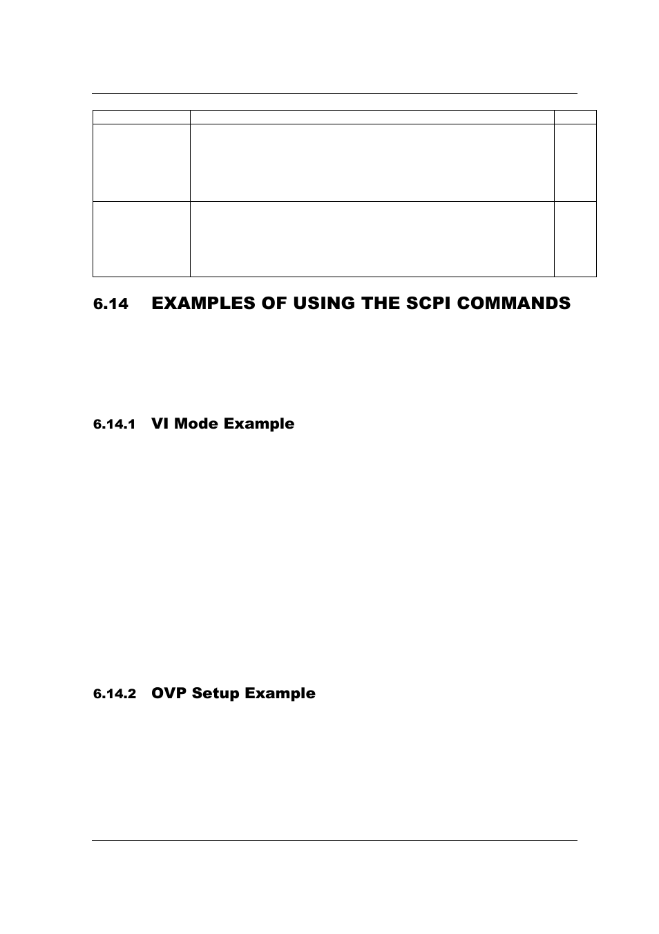 Examples of using the scpi commands, Vi mode example, Ovp setup example | AMETEK SFA Series Ethernet Programming User Manual | Page 115 / 159