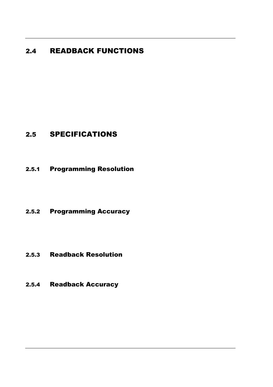 Readback functions, Specifications | AMETEK SFA Series Ethernet Programming User Manual | Page 22 / 159