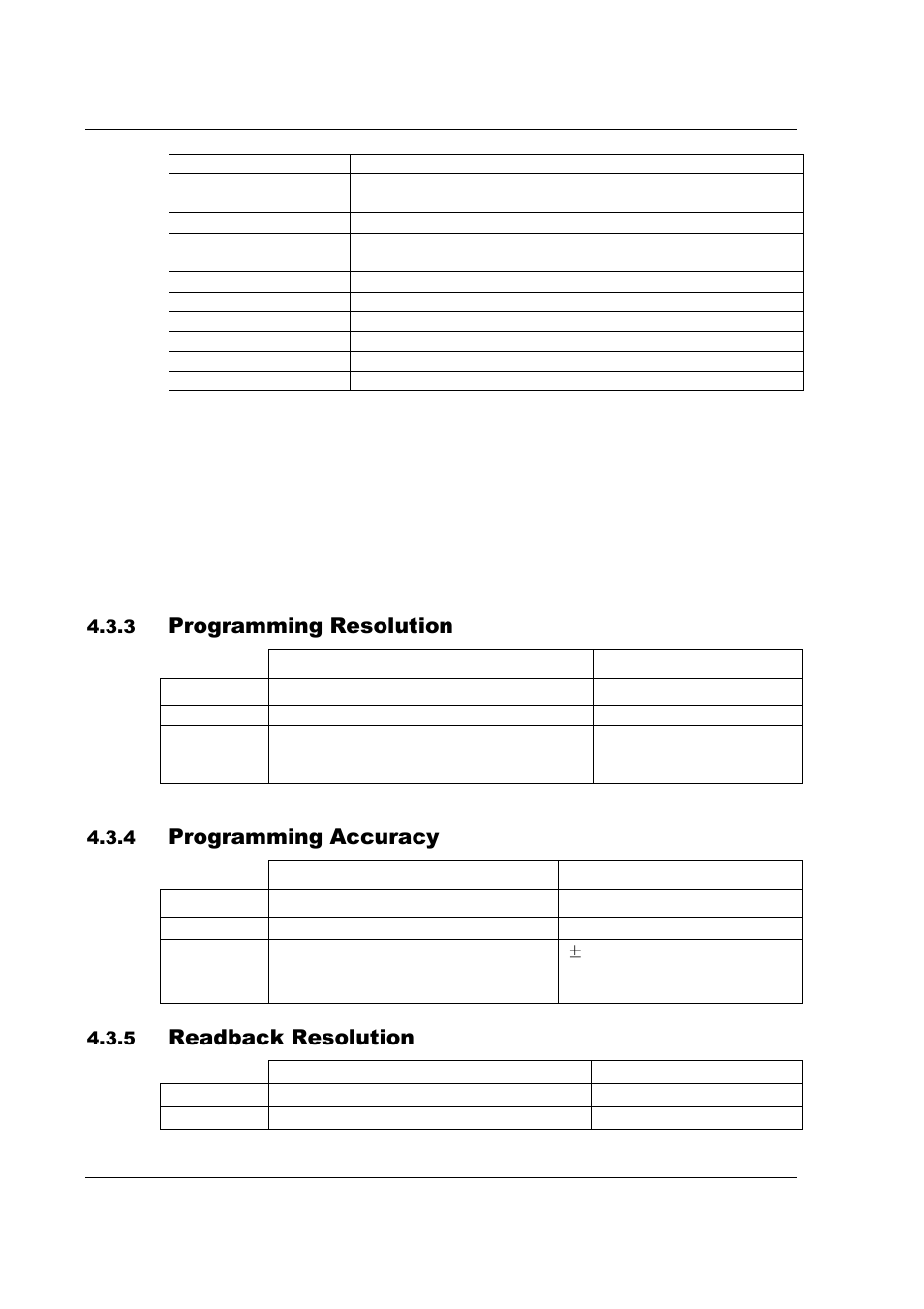 Programming resolution, Programming accuracy, Readback resolution | AMETEK SFA Series Ethernet Programming User Manual | Page 36 / 159