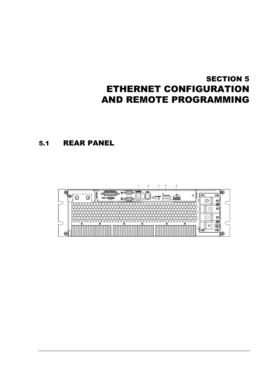 Ethernet configuration and remote programming, Rear panel | AMETEK SFA Series Ethernet Programming User Manual | Page 41 / 159