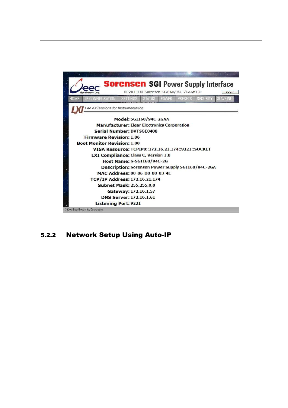 Network setup using auto-ip | AMETEK SFA Series Ethernet Programming User Manual | Page 45 / 159