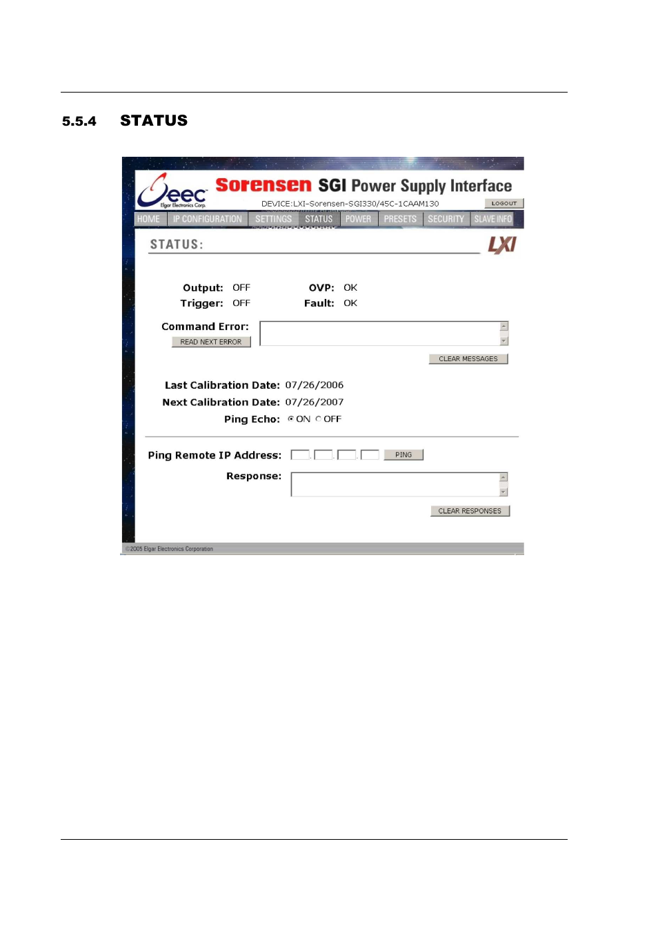 Status | AMETEK SFA Series Ethernet Programming User Manual | Page 64 / 159