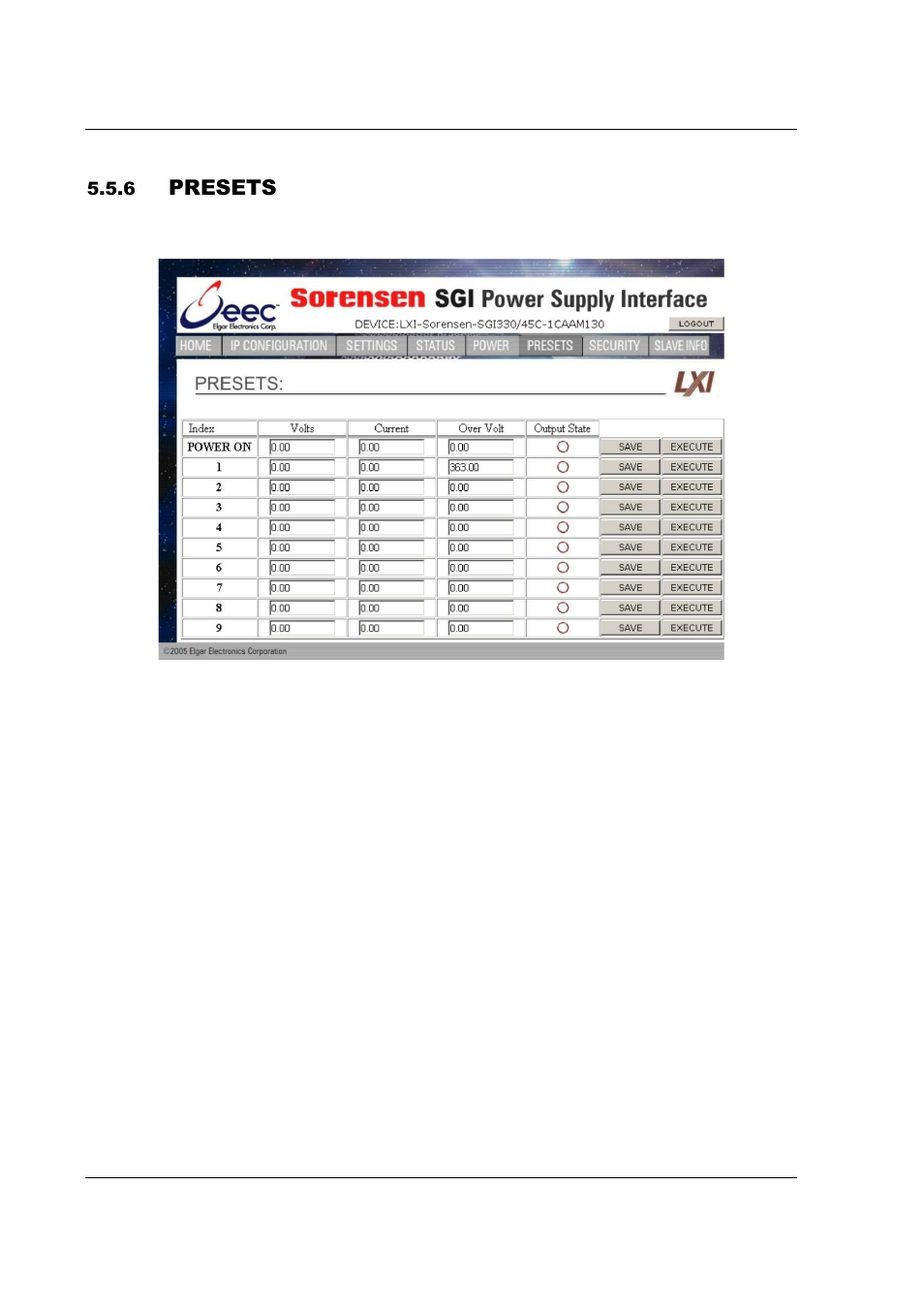 Presets | AMETEK SFA Series Ethernet Programming User Manual | Page 68 / 159