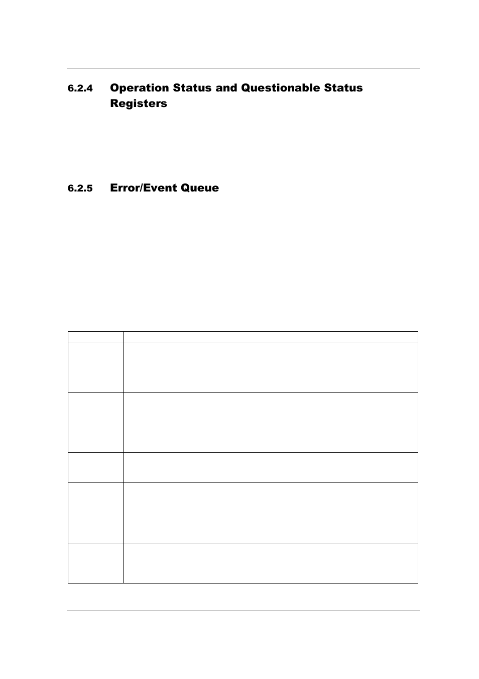 Operation status and questionable status registers, Error/event queue | AMETEK SFA Series Ethernet Programming User Manual | Page 77 / 159