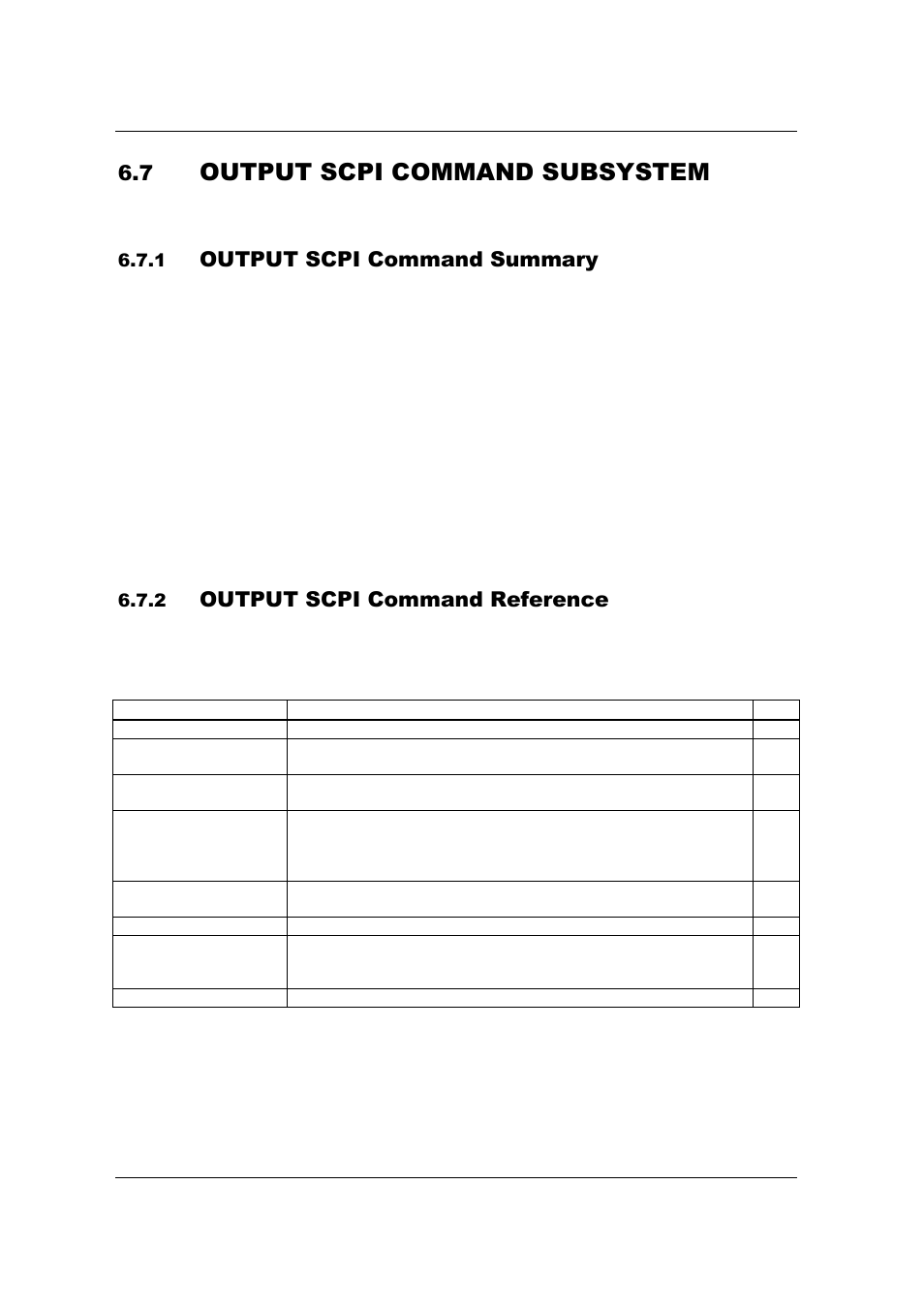 Output scpi command subsystem, Output scpi command summary, Output scpi command reference | AMETEK SFA Series Ethernet Programming User Manual | Page 90 / 159