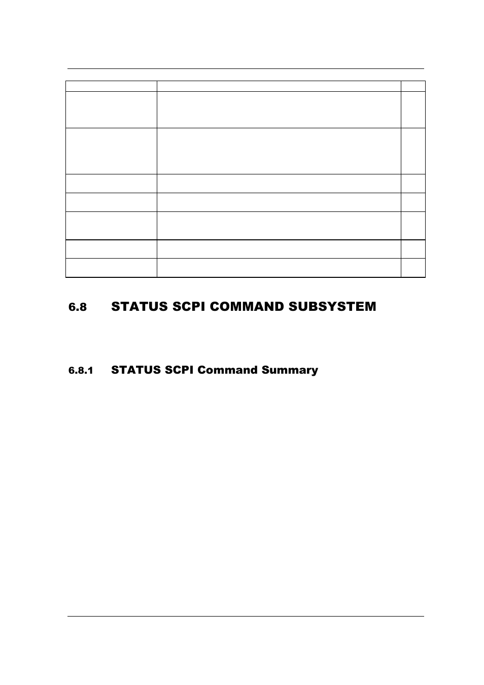 Status scpi command subsystem, Status scpi command summary | AMETEK SFA Series Ethernet Programming User Manual | Page 91 / 159