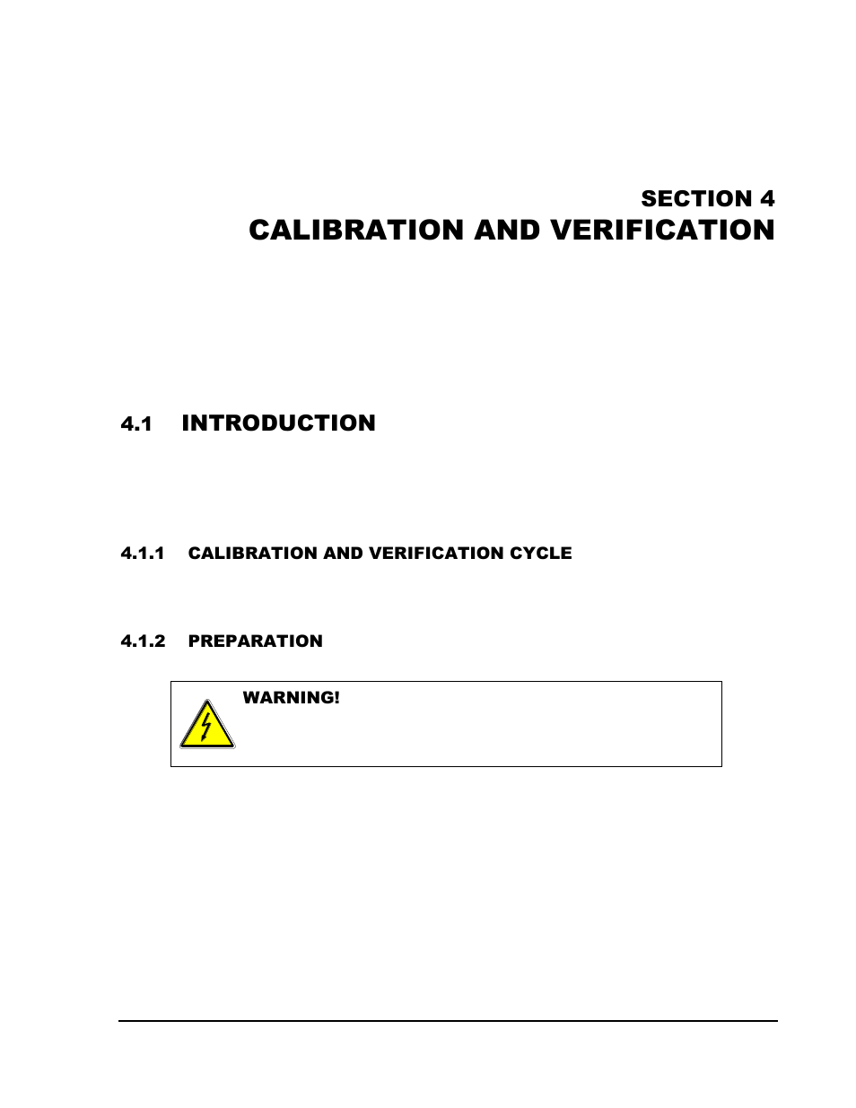 Section 4 calibration and verification -1, Introduction -1, Calibration and verification cycle -1 | Preparation -1, Calibration and verification, Introduction | AMETEK SGA Series User Manual | Page 83 / 97