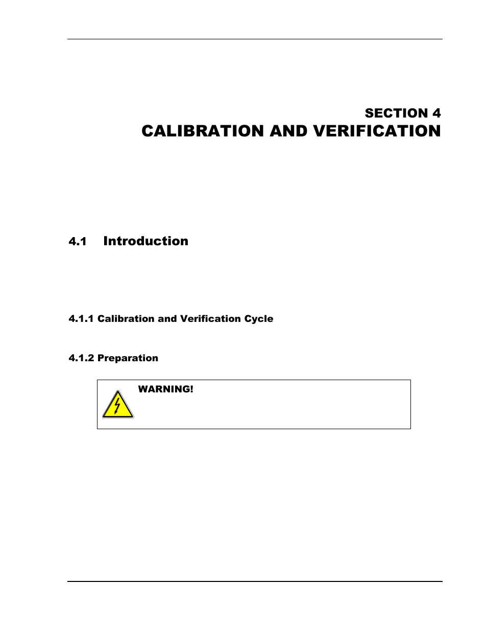 Section 4 calibration and verification -60, Introduction -60, Calibration and verification cycle -60 | Preparation -60, Calibration and verification, Introduction | AMETEK SGI Series User Manual | Page 112 / 128