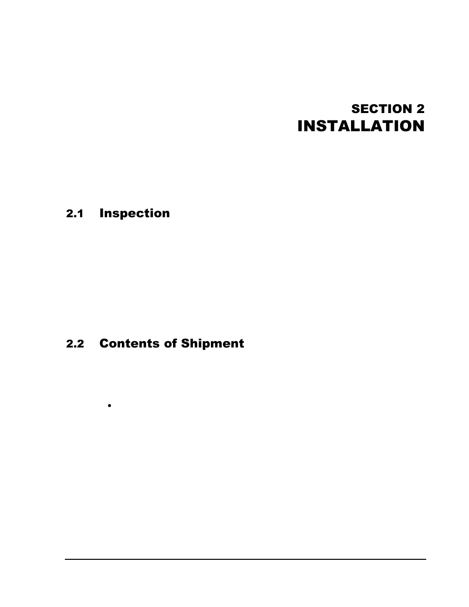 Section 2 installation -1, Inspection -1, Contents of shipment -1 | Installation, Inspection, Contents of shipment | AMETEK SGI Series User Manual | Page 23 / 128