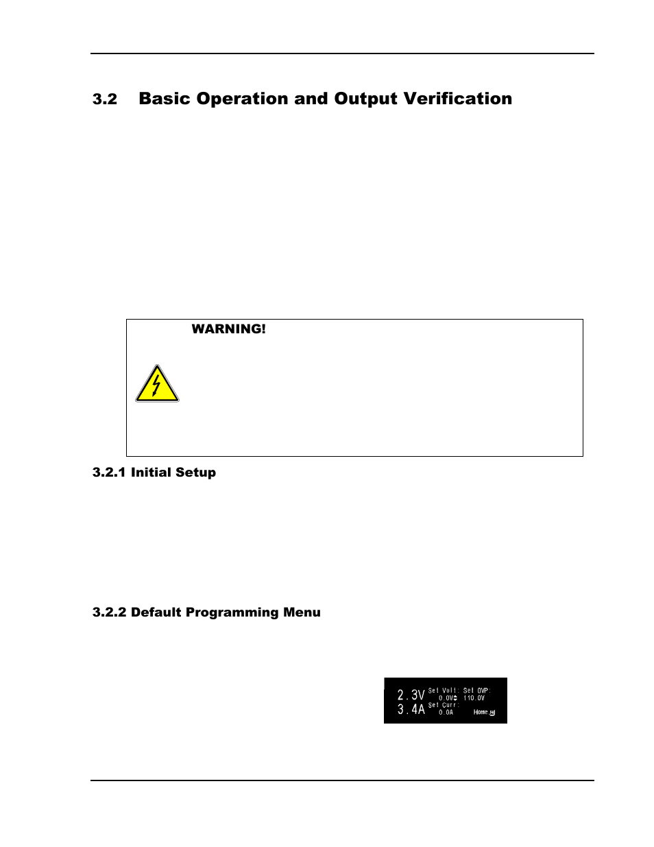 Basic operation and output verification -9, Initial setup -9, Default programming menu -9 | Basic operation and output verification | AMETEK SGI Series User Manual | Page 61 / 128