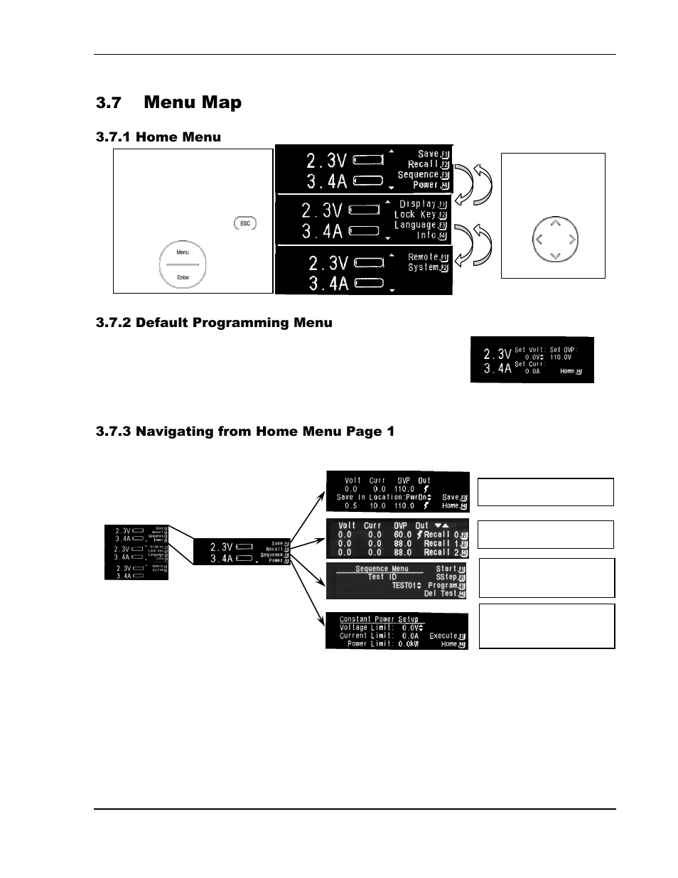 Menu map -18, Home menu -18, Default programming menu -18 | Menu map | AMETEK SGI Series User Manual | Page 70 / 128