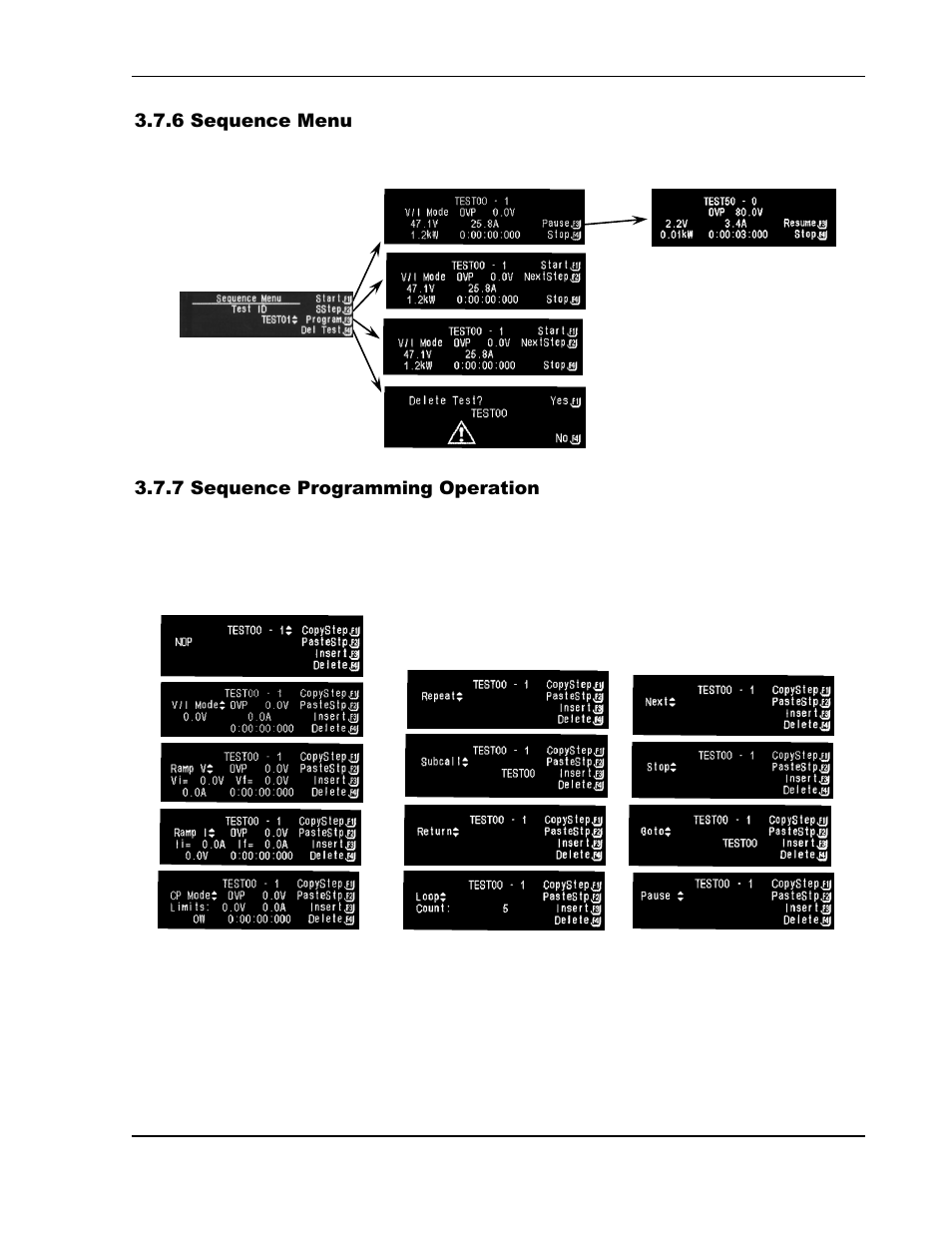 Sequence menu -20, Sequence programming operation -20 | AMETEK SGI Series User Manual | Page 72 / 128