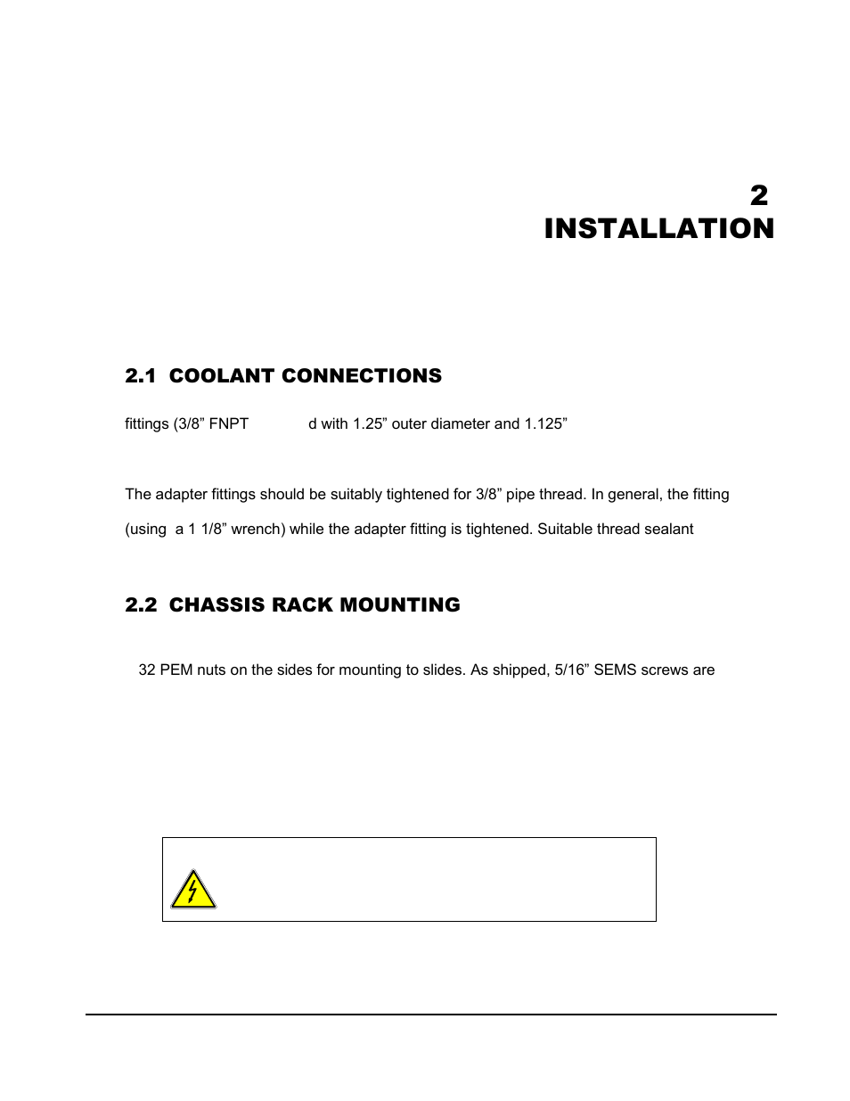 Installation -1, Coolant connections -1, Chassis rack mounting -1 | 2installation | AMETEK SGWC Series User Manual | Page 15 / 21