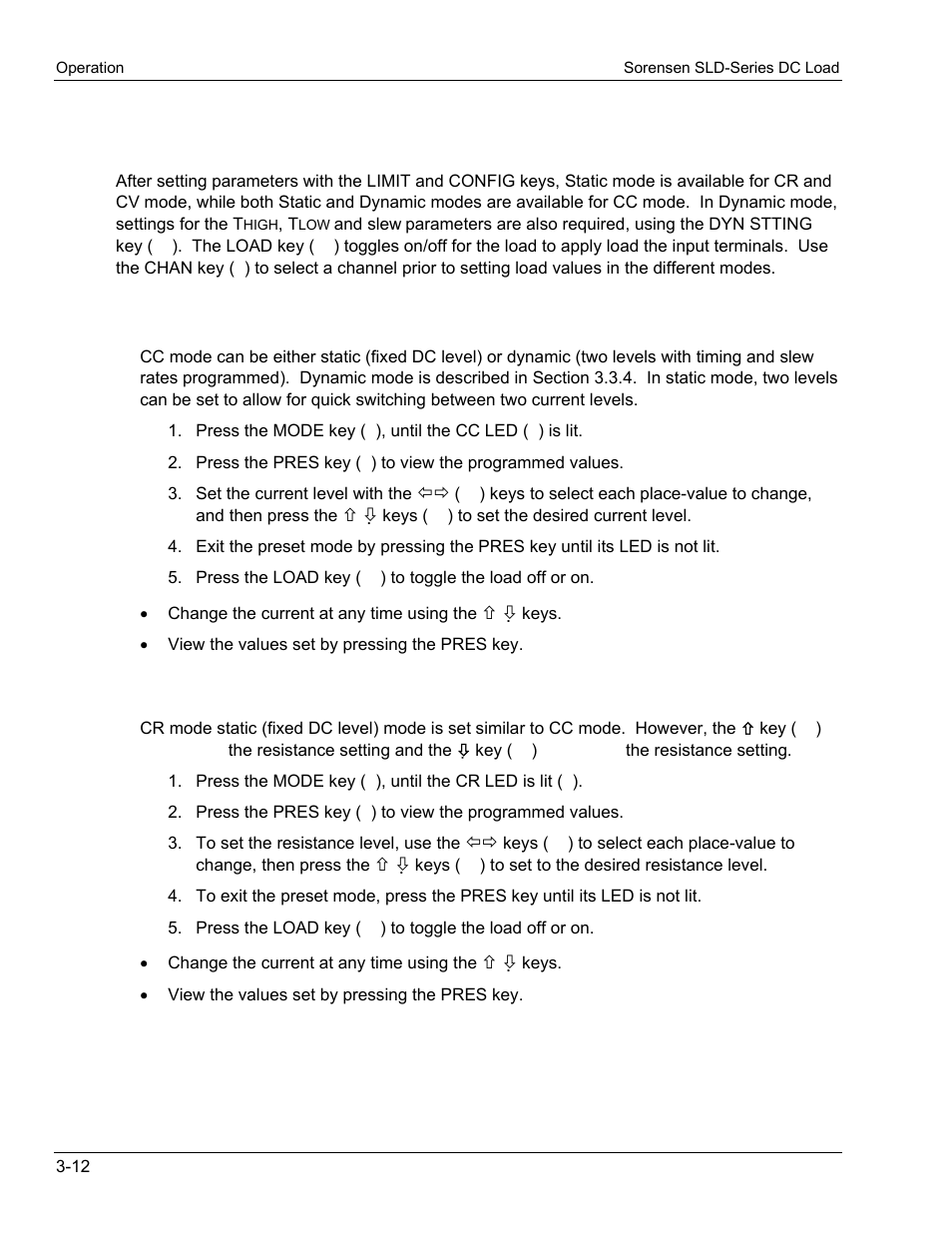 3 normal operating modes, 1 cc mode, 2 cr mode | Normal operating modes | AMETEK SLD Series User Manual | Page 40 / 89